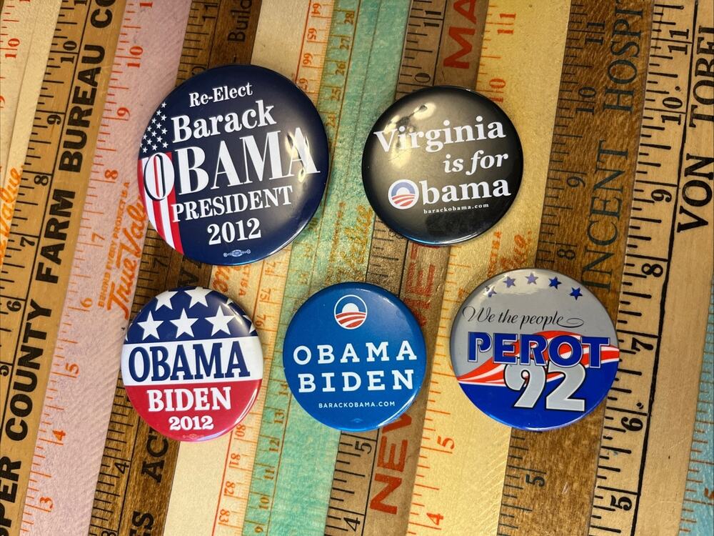 Lot 4 Obama/Biden Official Democratic Presidential 2012 2008 1992 Button Perot